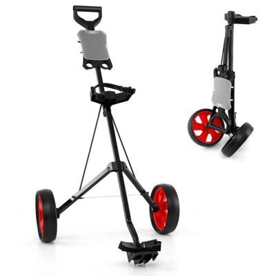 Opvouwbare Golf Trolley van Staal met Scorekaart Houder 2-Wiel Golf Trolley Golf Tas Duwkar Rood