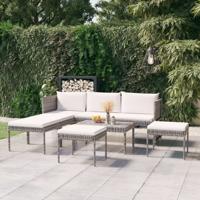 6-delige Loungeset met kussens poly rattan grijs