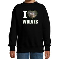 I love wolves sweater / trui met dieren foto van een wolf zwart voor kinderen