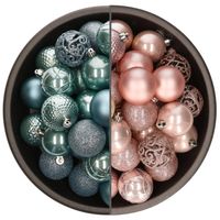 74x stuks kunststof kerstballen mix van ijsblauw en lichtroze 6 cm - Kerstbal