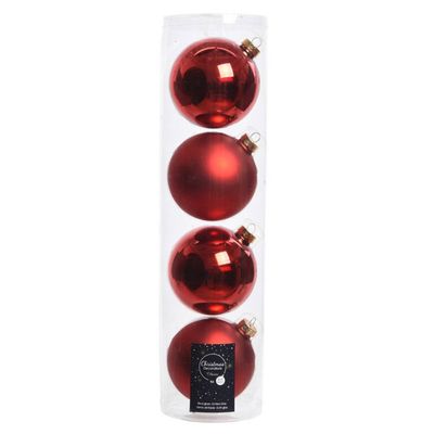 Tubes met 4x kerst rode kerstballen van glas 10 cm glans en mat - Kerstbal Tubes met 4x kerst rode kerstballen van glas 10 cm glans en mat - Kerstbal