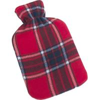 Gerimport Warmwaterkruik - fleece hoes - rood - Schotse ruit print - 1,25 liter - 35 x 18 cm