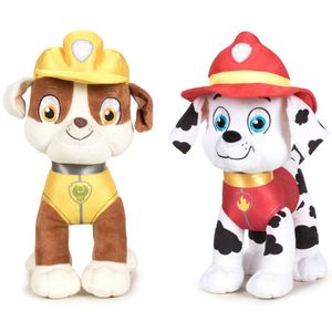 Paw Patrol knuffels set van 2x karakters Rubble en Marshall 27 cm   -