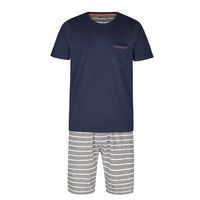 Phil & Co Phil & Co Shortama Heren Blauw/Grijs Stripe - thumbnail