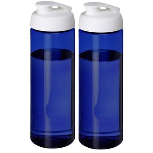 2x stuks sport bidon Hi-eco gerecycled kunststof - drinkfles/waterfles - blauw/wit - 850 ml