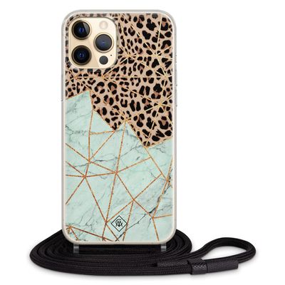 iPhone 12 hoesje met koord - Luipaard marmer mint iPhone 12 hoesje met koord - Luipaard marmer mint