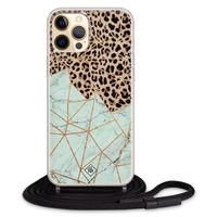 iPhone 12 hoesje met koord - Luipaard marmer mint - thumbnail