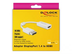 Delock 63936 DisplayPort 1.4 Adapter naar HDMI 4K 60 Hz met HDR-functie Actief wit