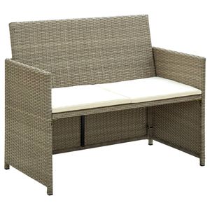 Tuinbank 2-zits met kussens poly rattan beige