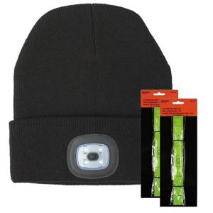 Benson Hardloop set winter - LED wintermuts/beanie zwart - LED Hardloop reflectie bandje