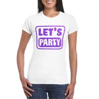 Verkleed T-shirt voor dames - lets party - wit - glitter paars - carnaval/themafeest - thumbnail