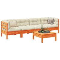 5-delige Loungeset met kussens massief grenenhout wasbruin