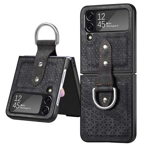 Lunso - Samsung Galaxy Z Flip4 - Kunstleren backcover hoesje met ringhouder - Zwart