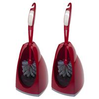 Wc- 2x stuks -borstel/toiletborstel met houder - rood/grijs - 41.5 cm - kunststof - Toiletgarnituur