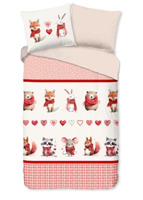 Good Morning Kinderdekbedovertrek "dieren met sjaal" - Rood - (140x200/220 cm) - Katoen Flanel Good Morning Kinderdekbedovertrek "dieren met sjaal" - Rood - (140x200/220 cm) - Katoen Flanel
