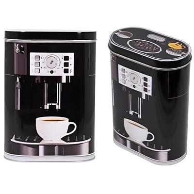 Excellent Houseware Koffie bewaarblik / bus - 2x - zwart - koffiemachine print - 14 x 7 x 19 cm Excellent Houseware Koffie bewaarblik / bus - 2x - zwart - koffiemachine print - 14 x 7 x 19 cm