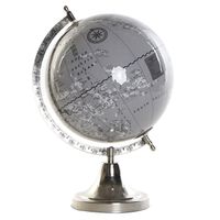 Decoratie wereldbol/globe grijs/zilver op aluminium voet 32 x 23 cm   -