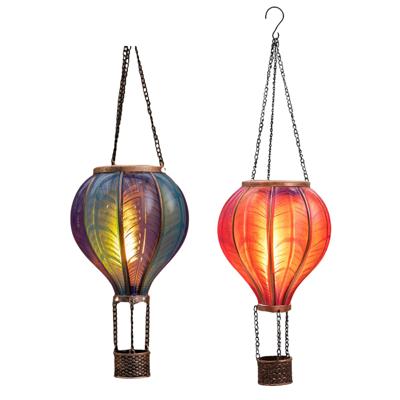 Solar luchtballon lantaarn set - blauw - hangend - 20 led - 14 x 45cm