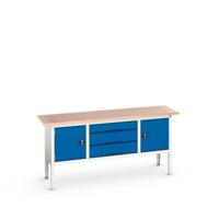 Bott Verso Werkbank | 2000x600x830-930mm | 2 Deuren | 3 Lades | Multiplex | RAL 5011 - 16923032.11 Bott Verso Werkbank | 2000x600x830-930mm | 2 Deuren | 3 Lades | Multiplex | RAL 5011 - 16923032.11