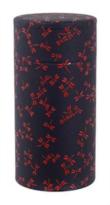 Roestvrij Stalen Theeblik Dragonfly - Zwart met Rode Libellen - 200gr 7.6x15.5cm