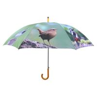 Esschert Design Paraplu vogels - groen - tuinvogel print - D120 cm - houten handvat