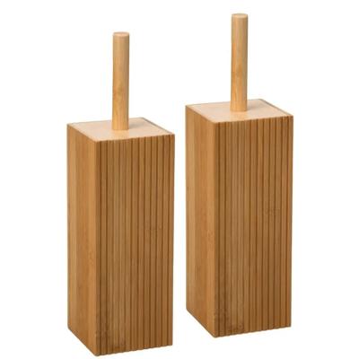 5five Toiletborstel met houder - 2x stuks - rechthoekig - bamboe - 37 cm - Badkamer/WC ruimte