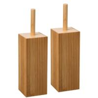 5five Toiletborstel met houder - 2x stuks - rechthoekig - bamboe - 37 cm - Badkamer/WC ruimte
