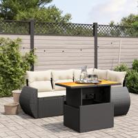 5-delige Loungeset met kussens poly rattan zwart