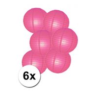 6 fuchsia lampionnen van papier 25 cm   -