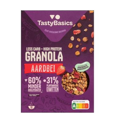 Less carb-high protein granola aardbei