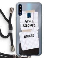 No Girls Allowed Unless: Samsung Galaxy A20s Transparant Hoesje met koord