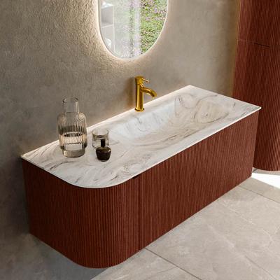 Badmeubel Mondiaz Kurve-Dlux | 115 cm cm | Meubelkleur Ruby | Wastafelkleur Glace | Solid surface | Wasbak rechter zijde spoelbak | 1 kraangat