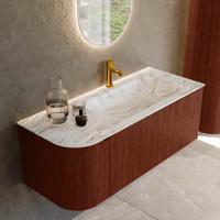 Badmeubel Mondiaz Kurve-Dlux | 115 cm cm | Meubelkleur Ruby | Wastafelkleur Glace | Solid surface | Wasbak rechter zijde spoelbak | 1 kraangat