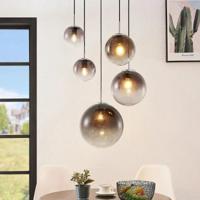 Hanglamp smoke glas glazen bollen 5x &apos;Varus&apos; chroom