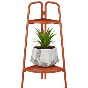 Plantenrek/plantentafel - terracotta - metaal - 26x26x70cm - inklapbaar - 2-laags