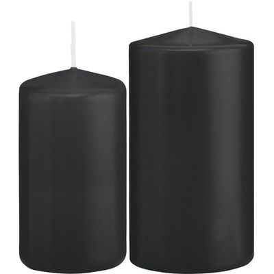 Stompkaarsen set van 2x stuks zwart 12 en 15 cm