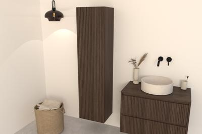 Hoge Badkamerkast donker eiken Manaro 160 cm - Ribbelfront Deuren Softclose