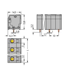 WAGO 739-3203 Veerkrachtklemblok 2.50 mm² Aantal polen 3 Grijs 180 stuk(s)