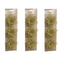 12x stuks decoratie bloemen goud glitter op clip 11 cm