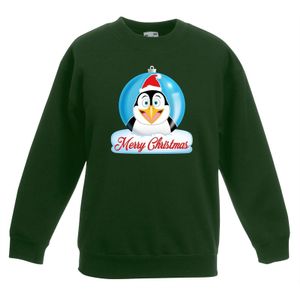 Kersttrui Merry Christmas pinguin kerstbal groen kinderen