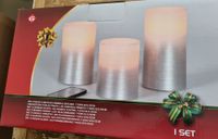 LED kaarsen/stompkaarsen met bewegende vlam en afstandsbediening - zilverkleurig - set van 3 - thumbnail
