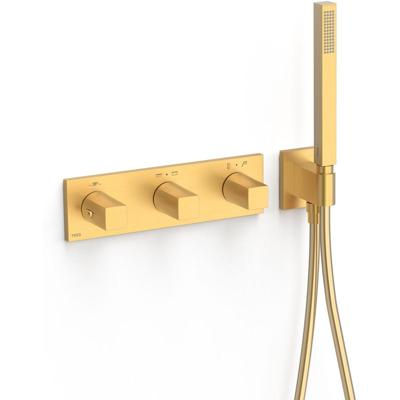 Douchekraan Tres B-System | Inbouw | Thermostaatkraan | Excl.Inbouwdeel | 4-weg | Rechthoek | 24k Goud mat