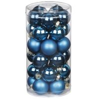 30x stuks kleine glazen kerstballen diep blauw 4 cm   - - thumbnail