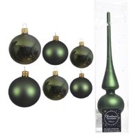 Groot pakket glazen kerstballen 50x donkergroen glans/mat 4-6-8 cm met piek mat