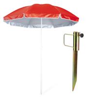 Strand/tuin parasol - met metalen grondharing 45 cm - rood - polyester - D150 cm - verstelbaar