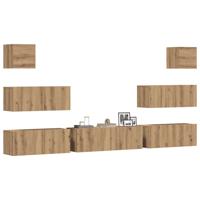 7-delig Tv-meubelset wandmontage bewerkt hout artisanaal eiken
