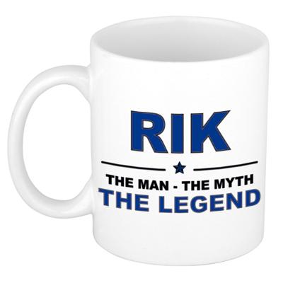 Rik cadeau mok - man myth legend - naam koffiemok / beker - wit en blauw - 300 ml