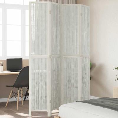 Kamerscherm met 4 panelen massief paulowniahout wit