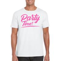 Verkleed T-shirt voor heren - party time - wit - roze glitter - carnaval/themafeest - thumbnail