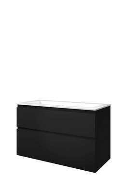 Proline polystone Elegant wastafelonderkast met 2 asymmetrische lades en polystone wastafel met 1 kraangat 100 x 62,5 x 46 cm, mat zwart / glanzend Proline polystone Elegant wastafelonderkast met 2 asymmetrische lades en polystone wastafel met 1 kraangat 100 x 62,5 x 46 cm, mat zwart / glanzend